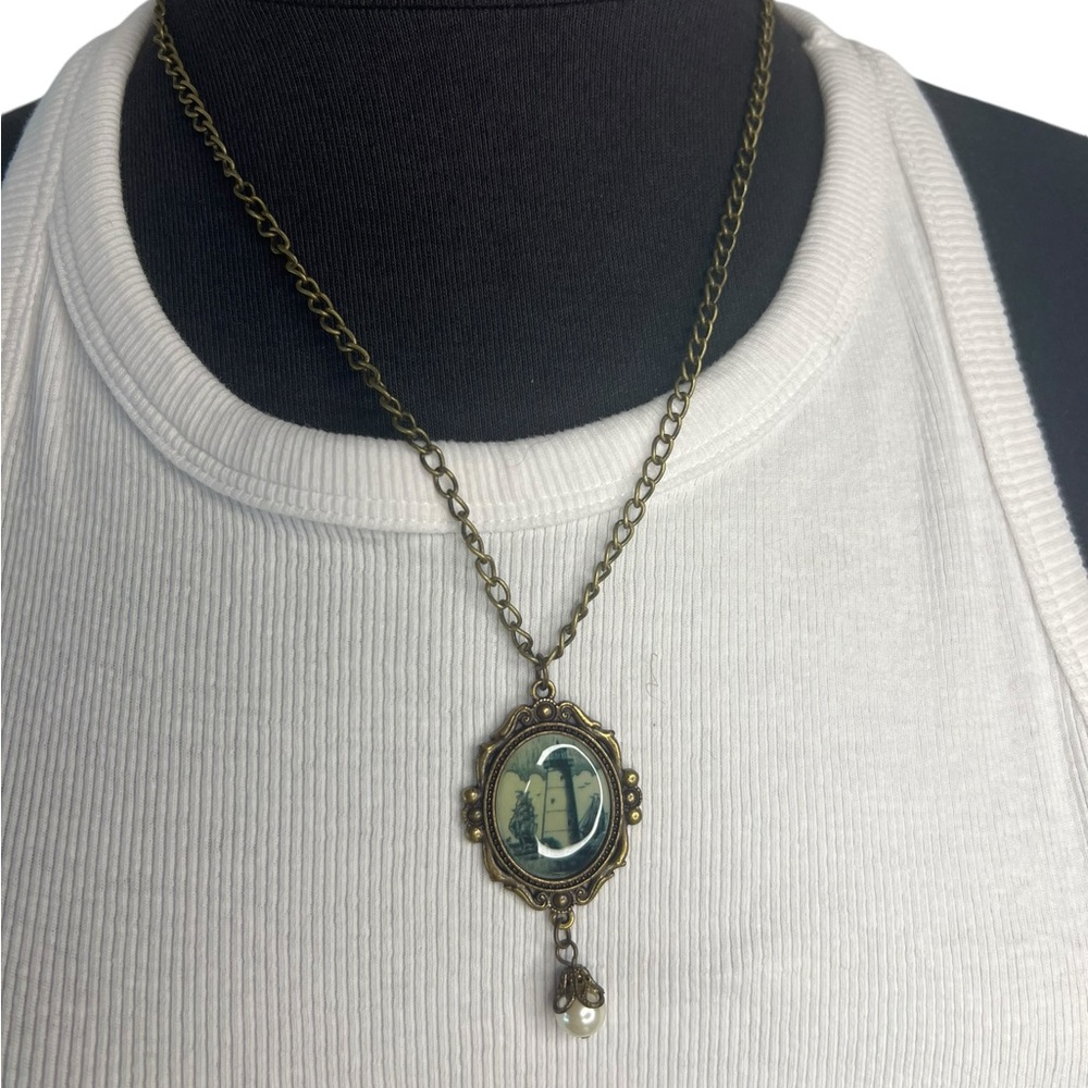 Lighthouse Cameo Pendant Necklace Pirate Steampunk Costume Jewelry Gift